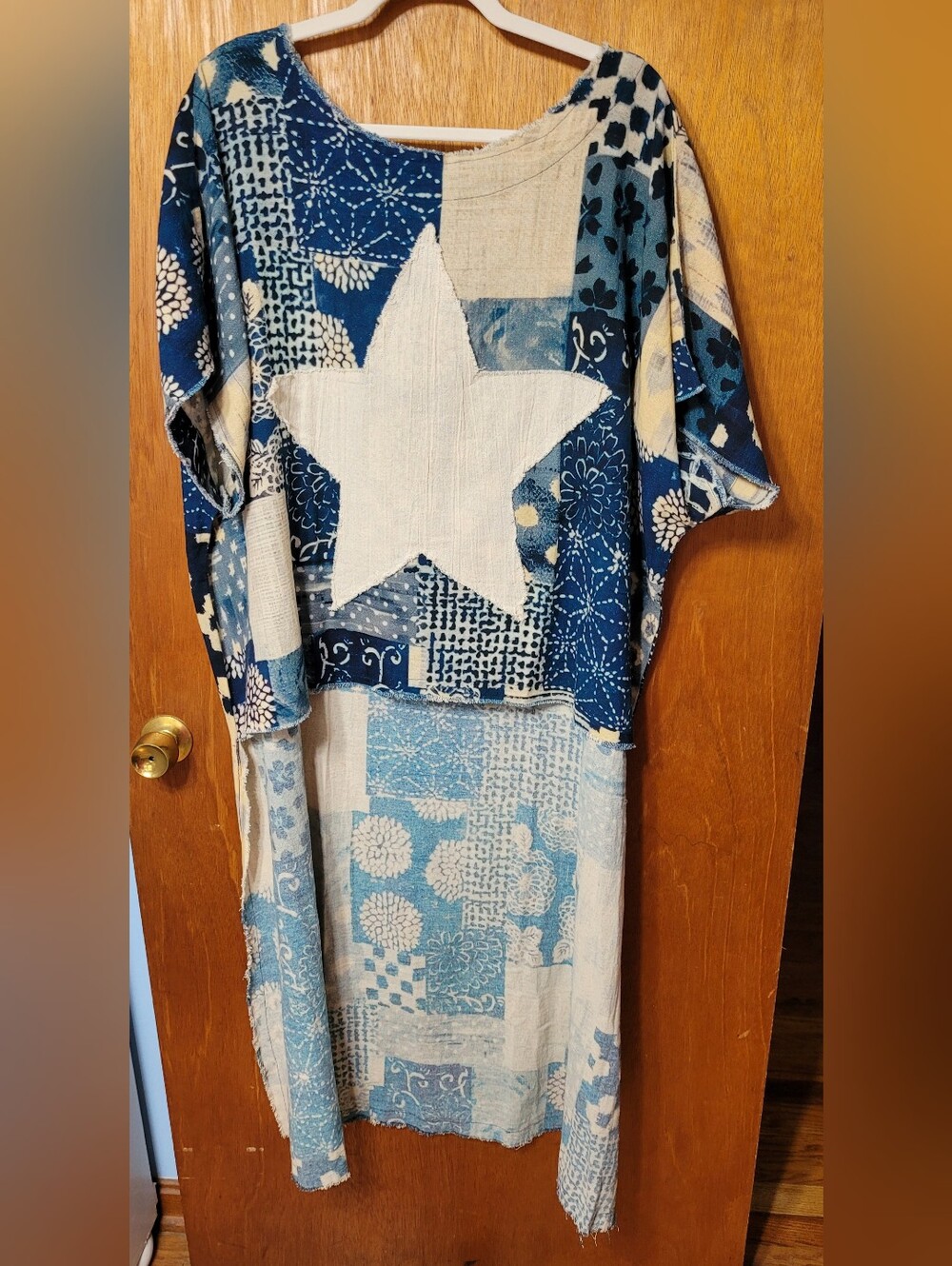 I Love Linen 100% Cotton High Low Top Patchwork Star Design Size OSFM NWT (1622)
